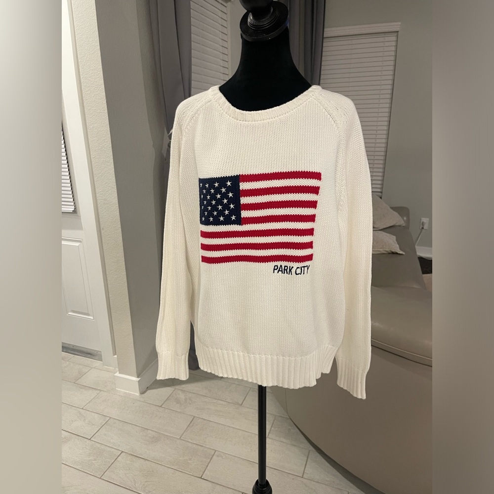 NWT Pink Pineapple $158 Cotton American Flag Sweater- New! Sz M - Picture 2 of 8